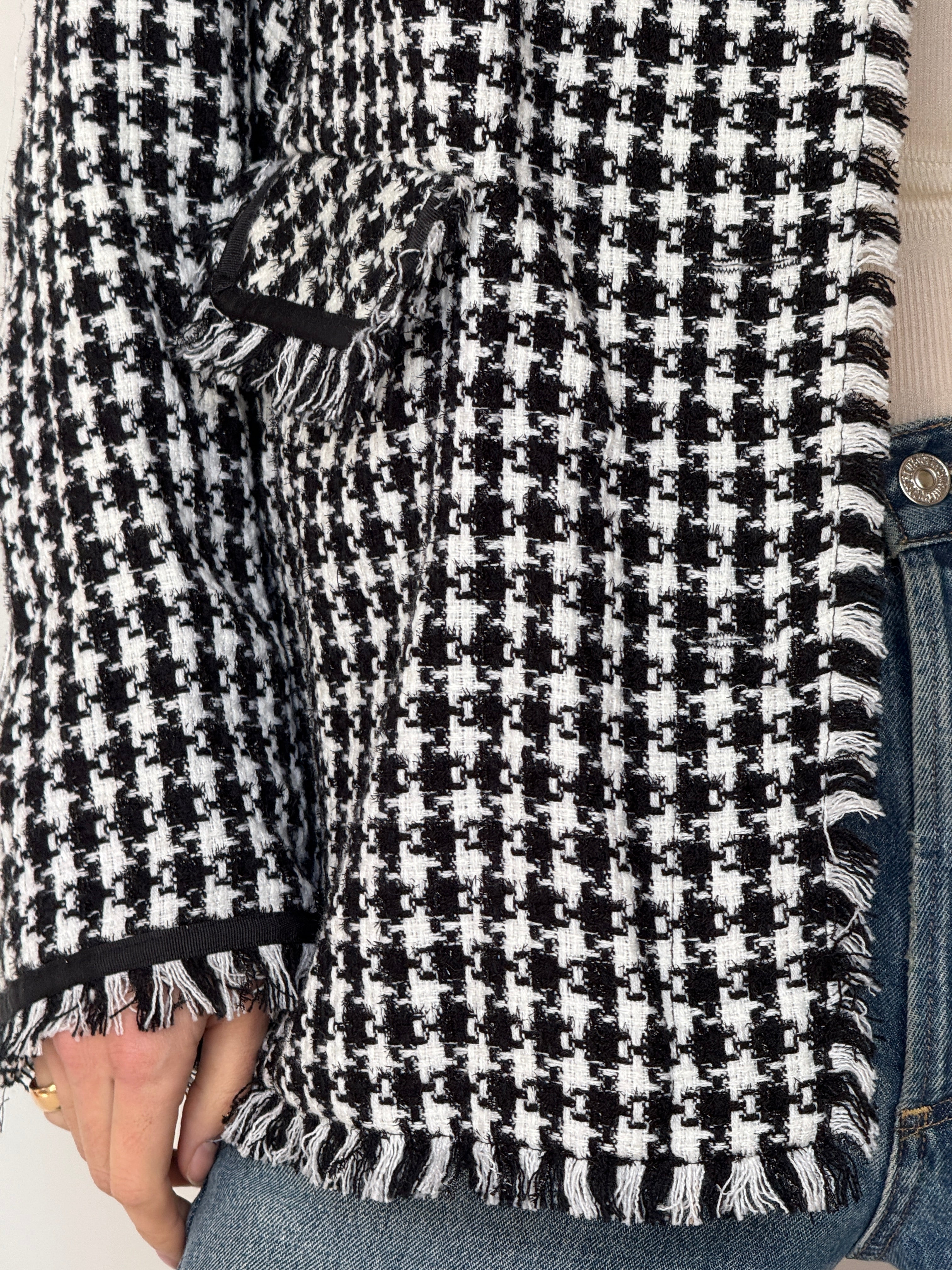 Vintage Tweed Fringe Jacket Black & White 7037