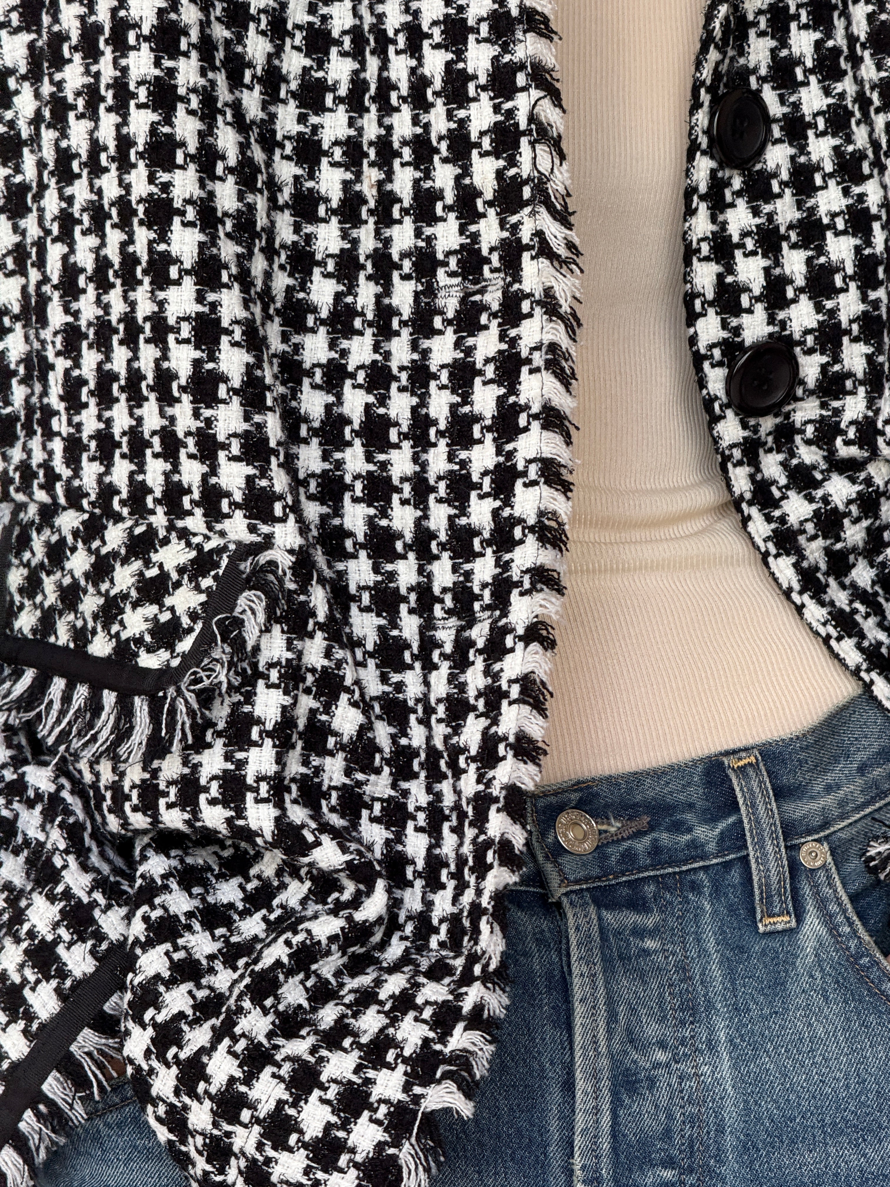 Vintage Tweed Fringe Jacket Black & White 7037