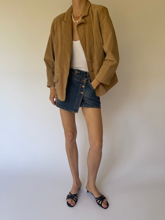 Vintage suede leather jacket honey brown 6162