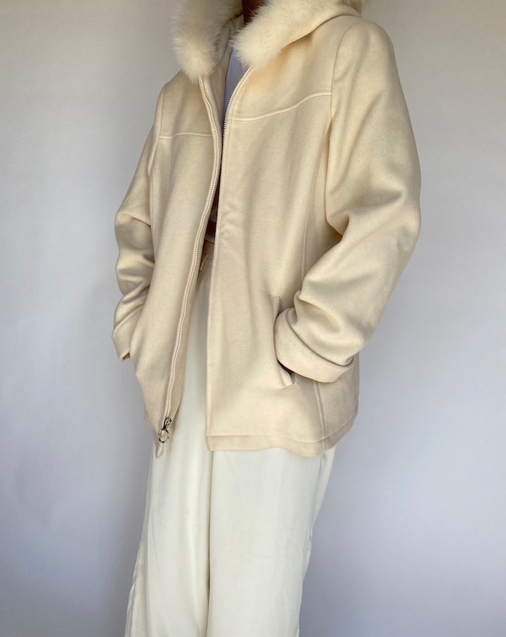 VINTAGE CREAM WOOL JACKET WITH FUR DETAILING 1197