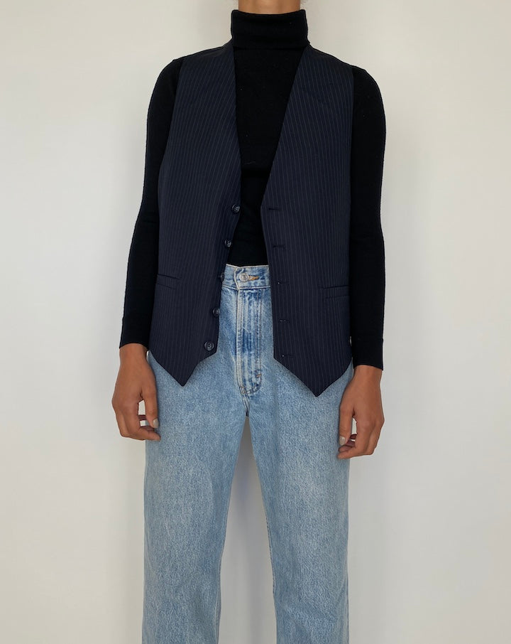 VINTAGE NAVY PINSTRIPED VEST