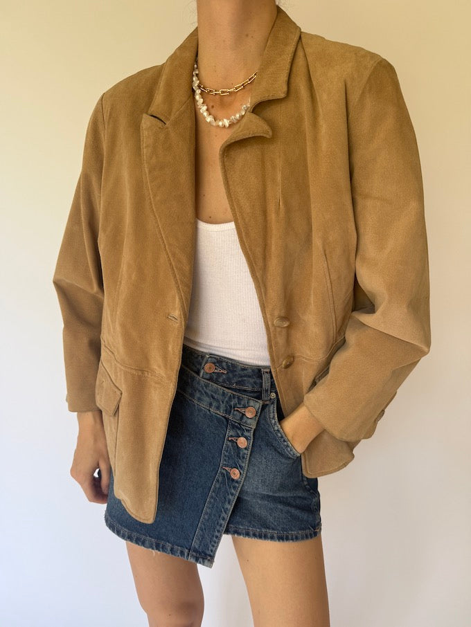 Vintage suede leather jacket honey brown 6162