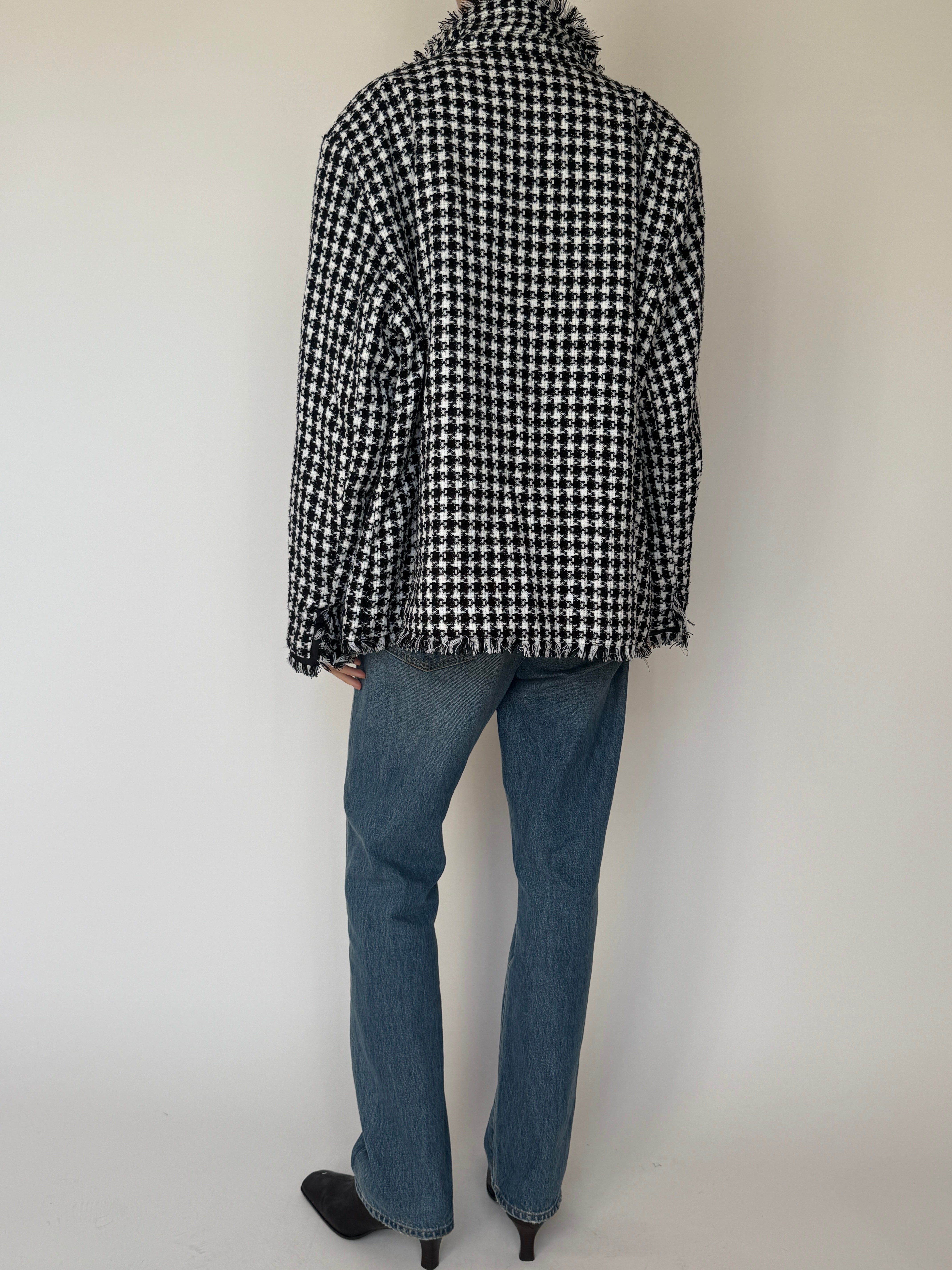 Vintage Tweed Fringe Jacket Black & White 7037