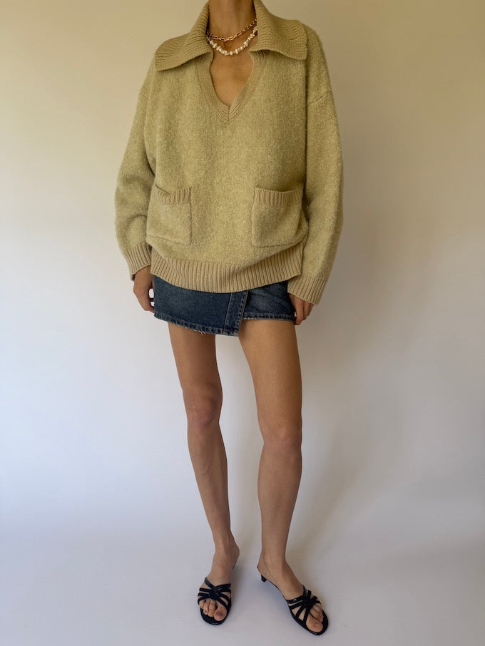 Vintage Polo-Collar Sweater Oatmeal