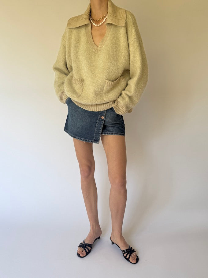 Vintage Polo-Collar Sweater Oatmeal