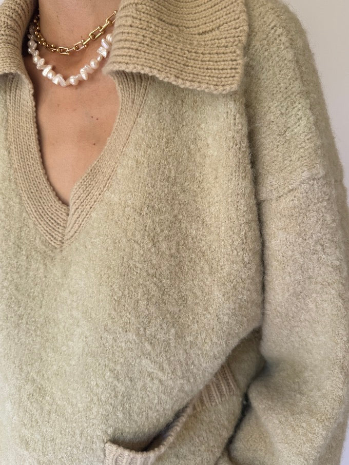 Vintage Polo-Collar Sweater Oatmeal