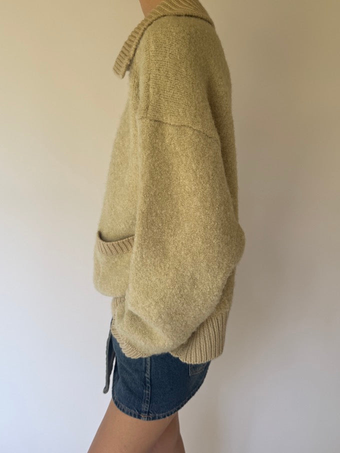 Vintage Polo-Collar Sweater Oatmeal