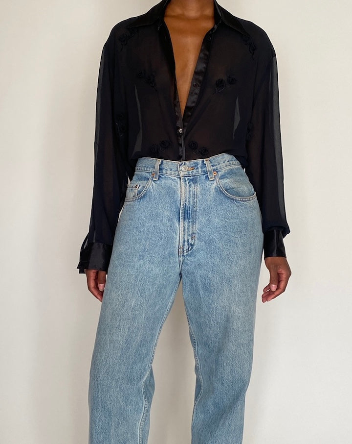 VINTAGE BLACK SHEER BLOUSE 4084