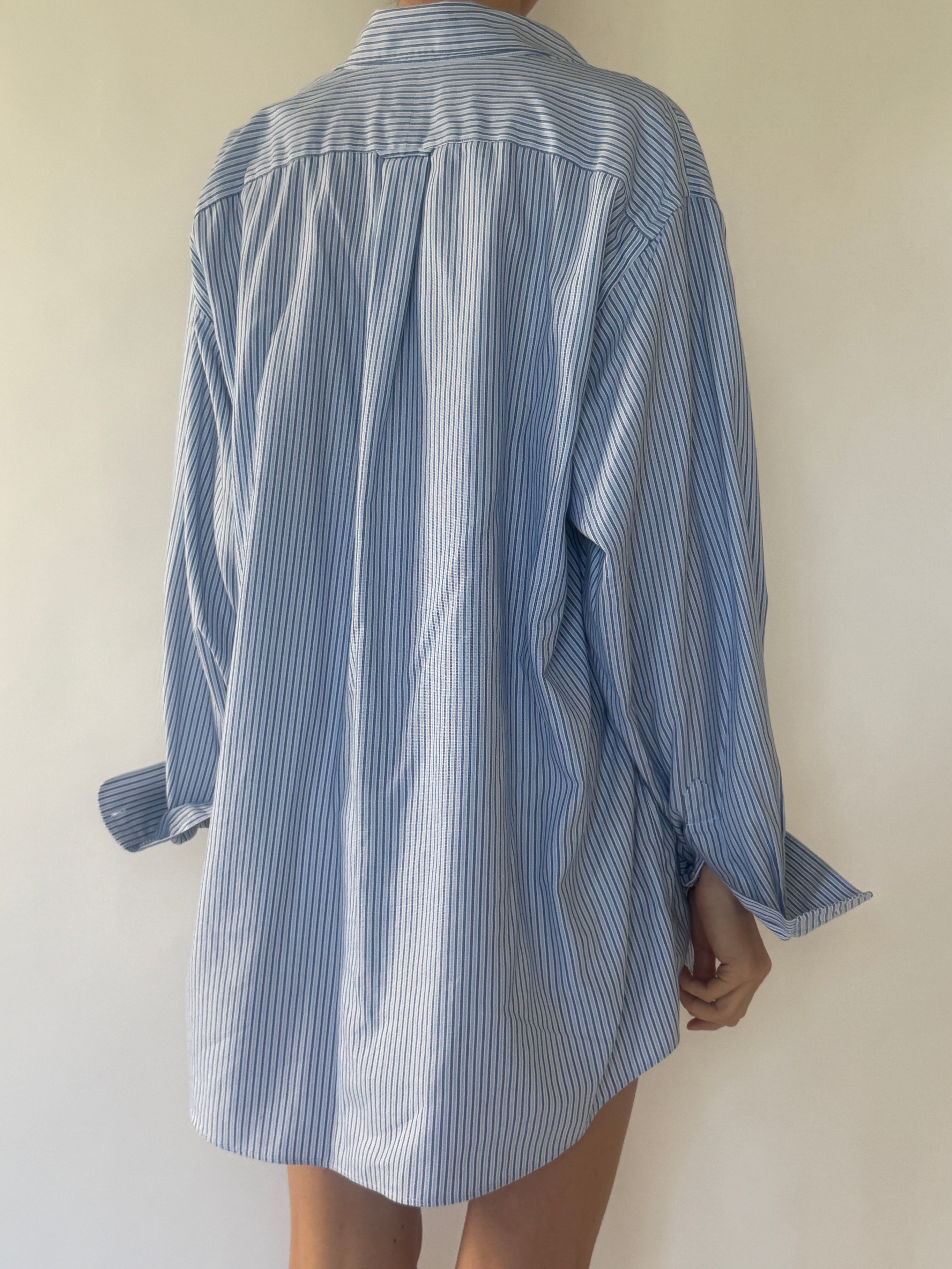 Vintage light blue striped oversized shirt back view