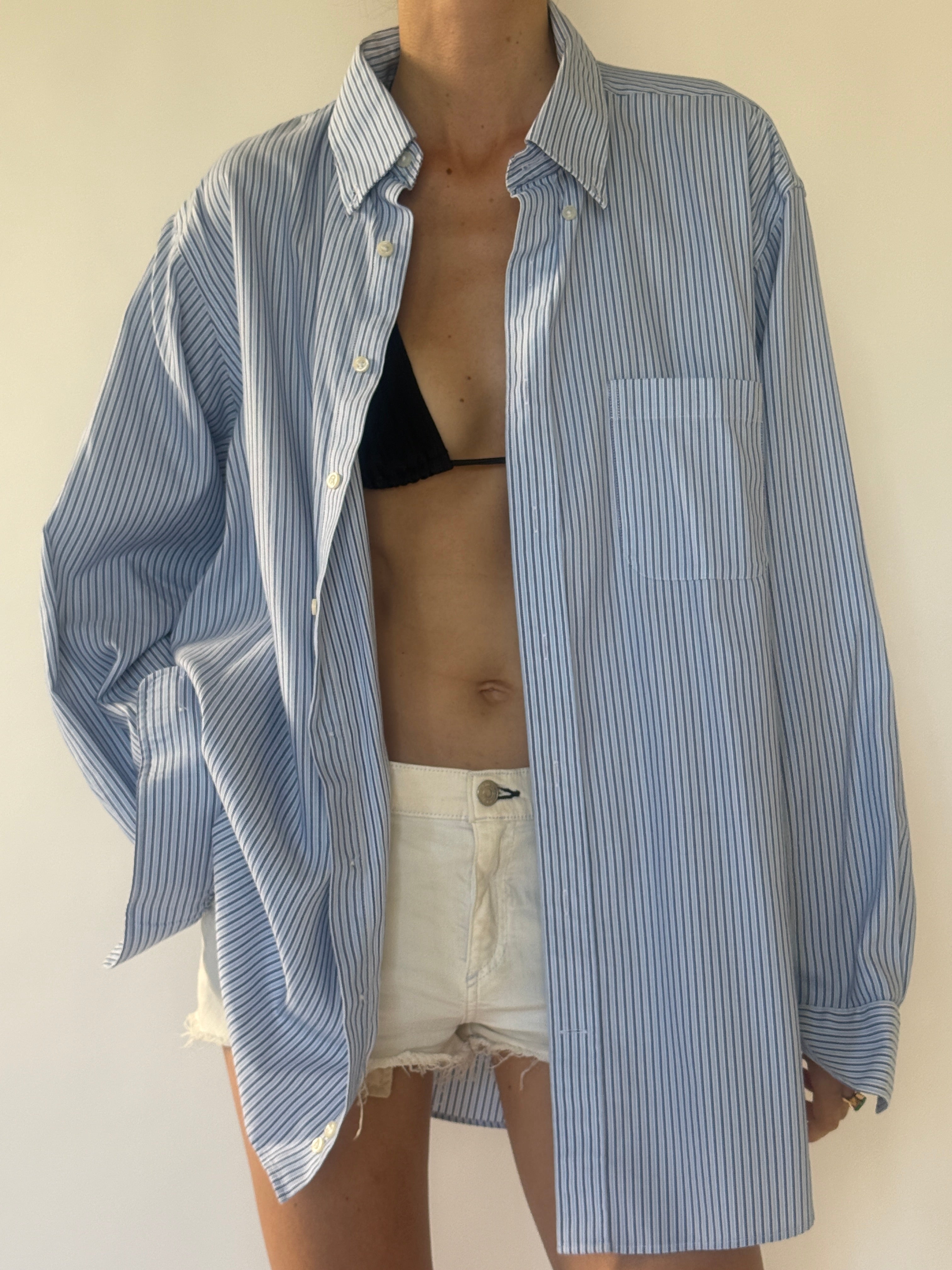 Vintage light blue striped oversized shirt front view