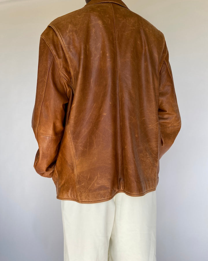 VINTAGE BROWN OVERSIZED LEATHER JACKET 1199