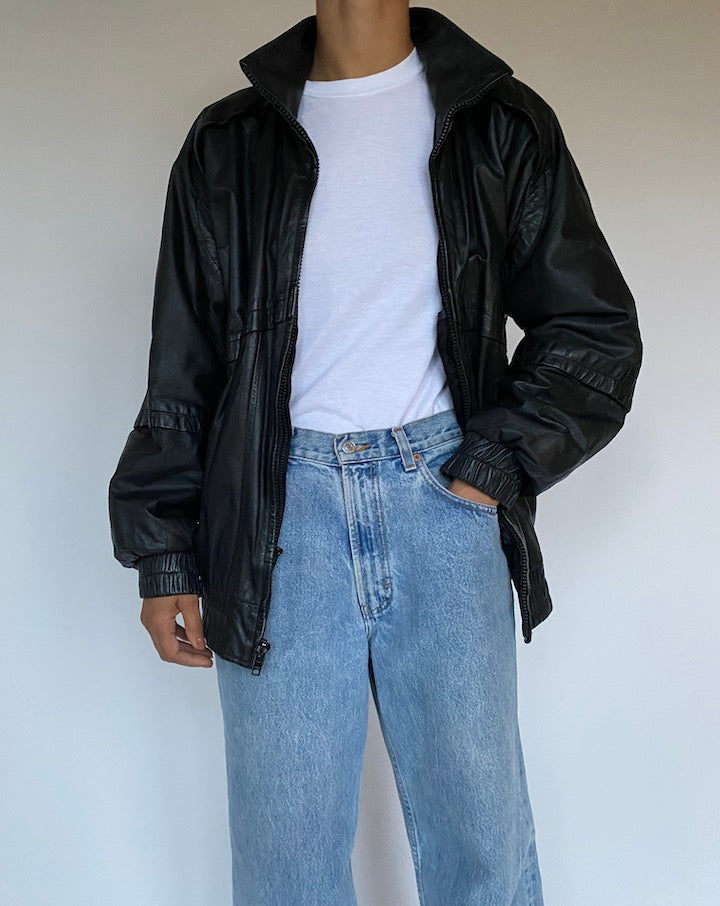 VINTAGE BLACK OVERSIZED LEATHER JACKET 2592