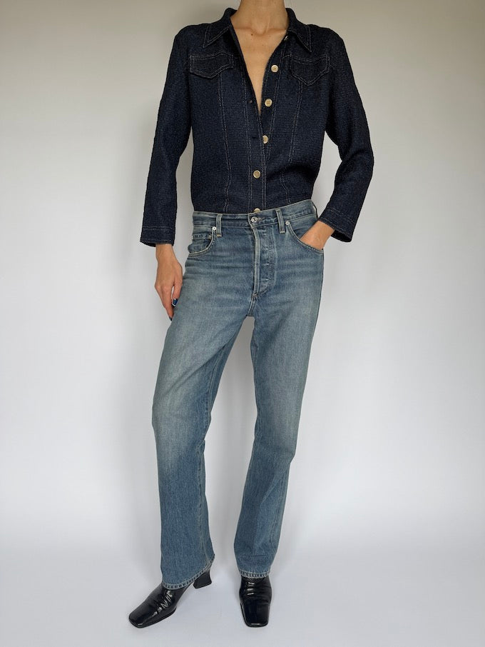 VINTAGE TEXTURED DENIM INSPIRED TOP DEEP INDIGO 5893
