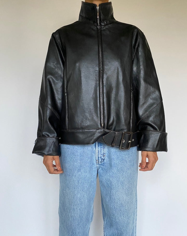 VINTAGE BLACK FAUX LEATHER JACKET 2595