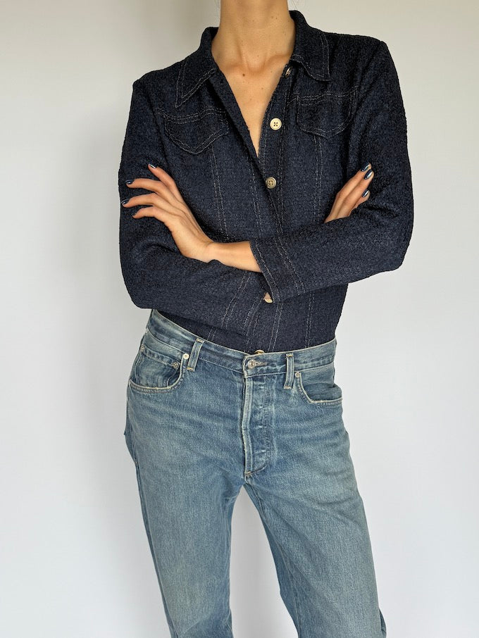 VINTAGE TEXTURED DENIM INSPIRED TOP DEEP INDIGO 5893