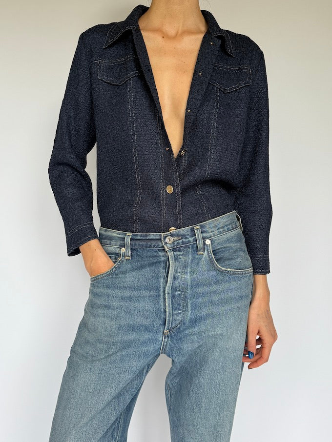 VINTAGE TEXTURED DENIM INSPIRED TOP DEEP INDIGO 5893
