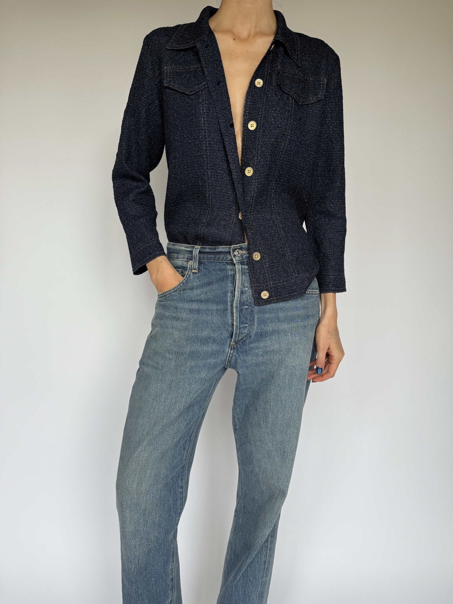 VINTAGE TEXTURED DENIM INSPIRED TOP DEEP INDIGO 5893