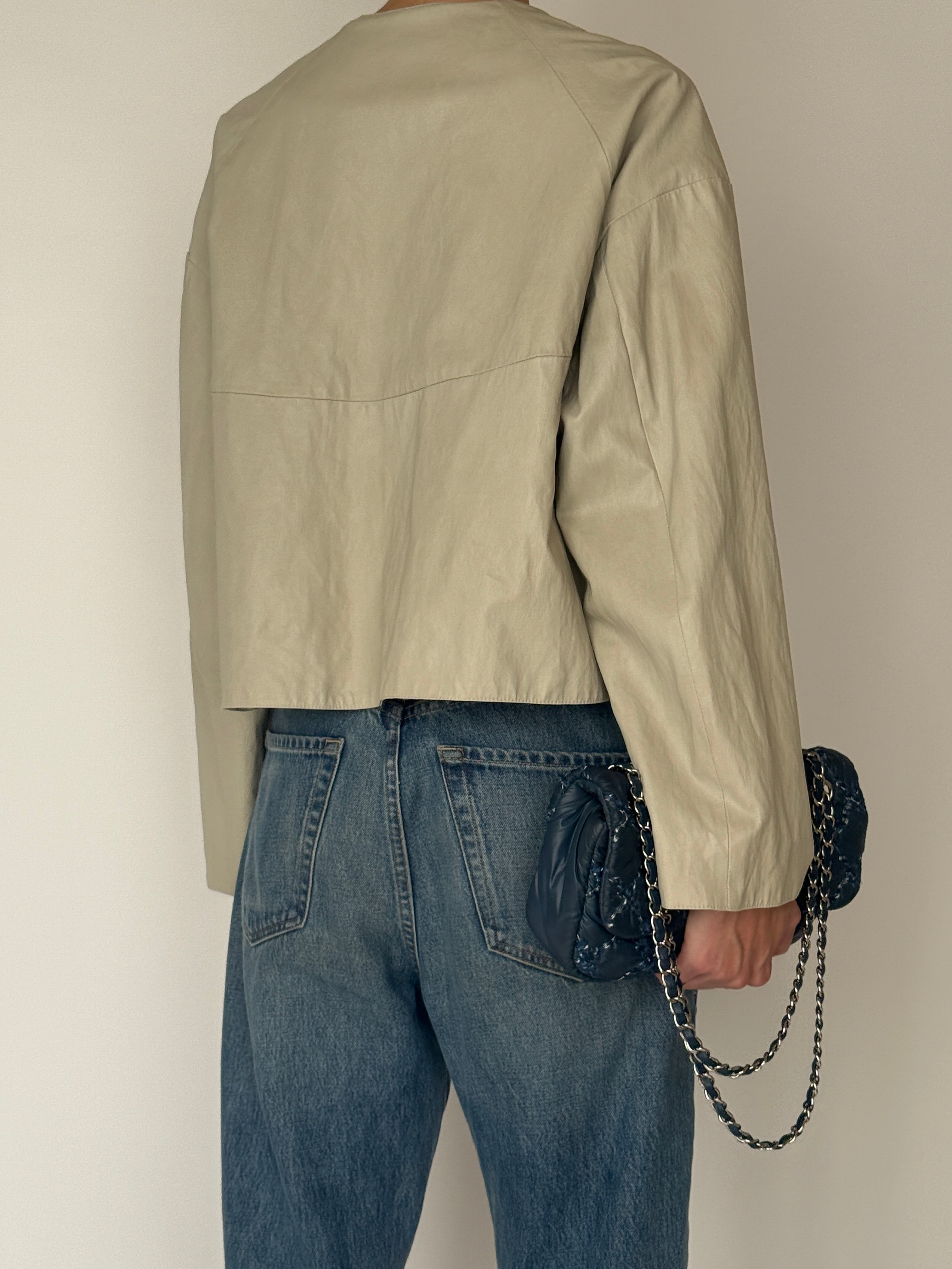 Vintage reversible leather jacket interior seam detail