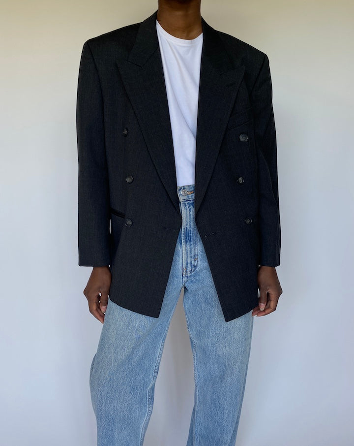 VINTAGE CHARCOAL DOUBLE-BREASTED BLAZER 3573