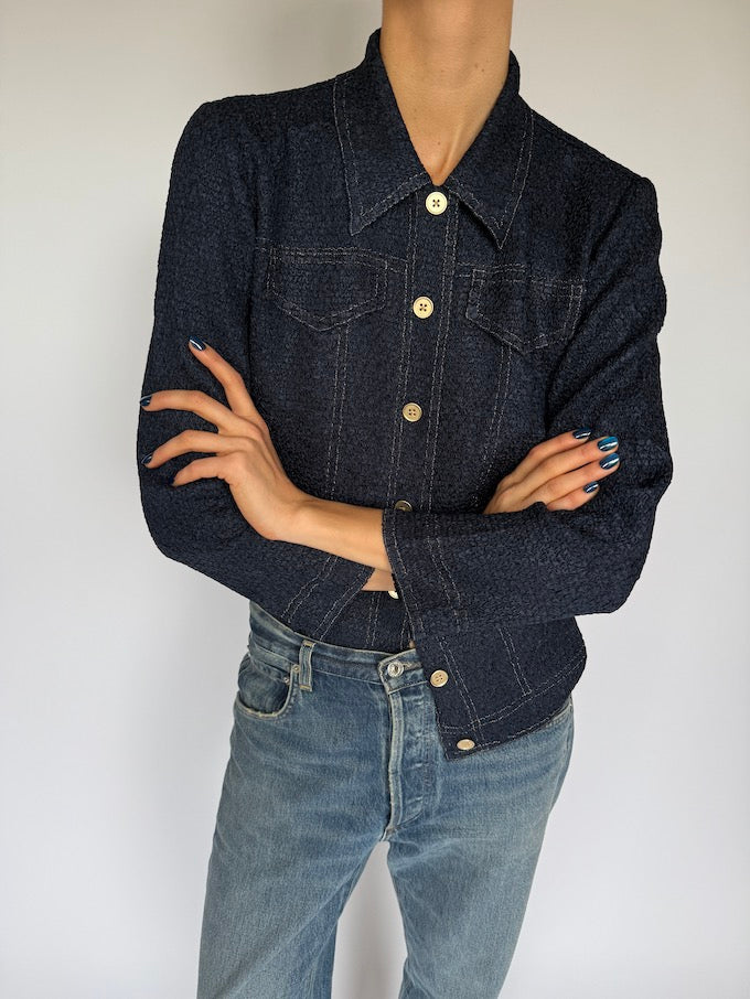 VINTAGE TEXTURED DENIM INSPIRED TOP DEEP INDIGO 5893