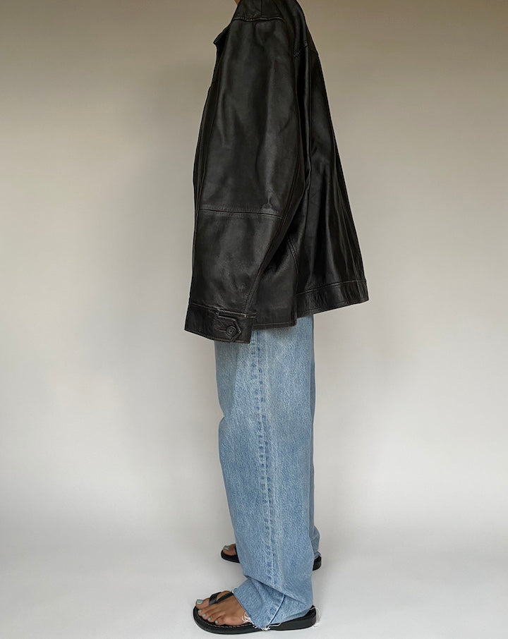 VINTAGE BLACK OVERSIZED LEATHER JACKET 2598