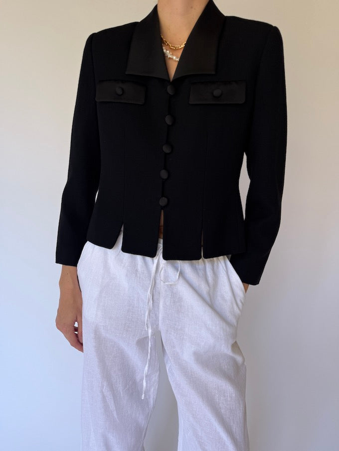 Vintage Tuxedo-Inspired Blazer Black 6158