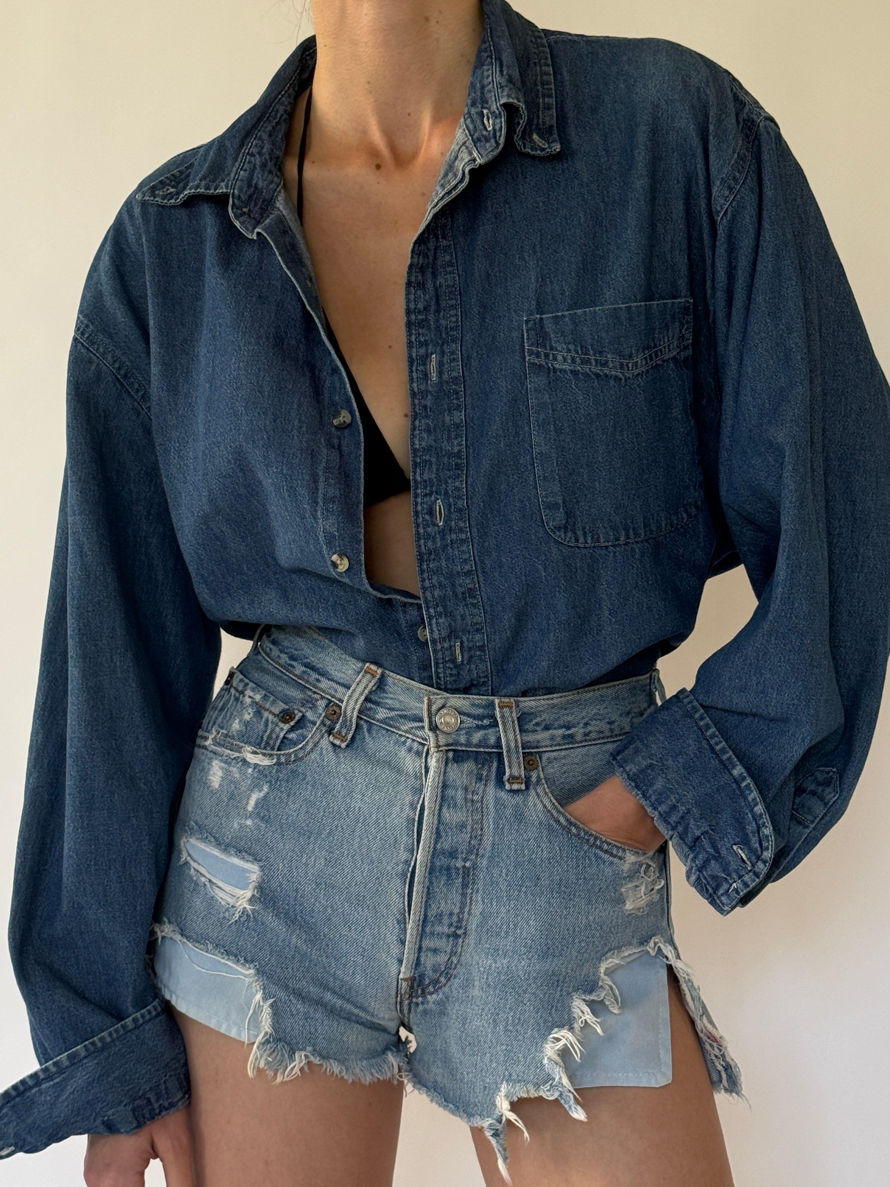 Vintage oversized denim shirt front view