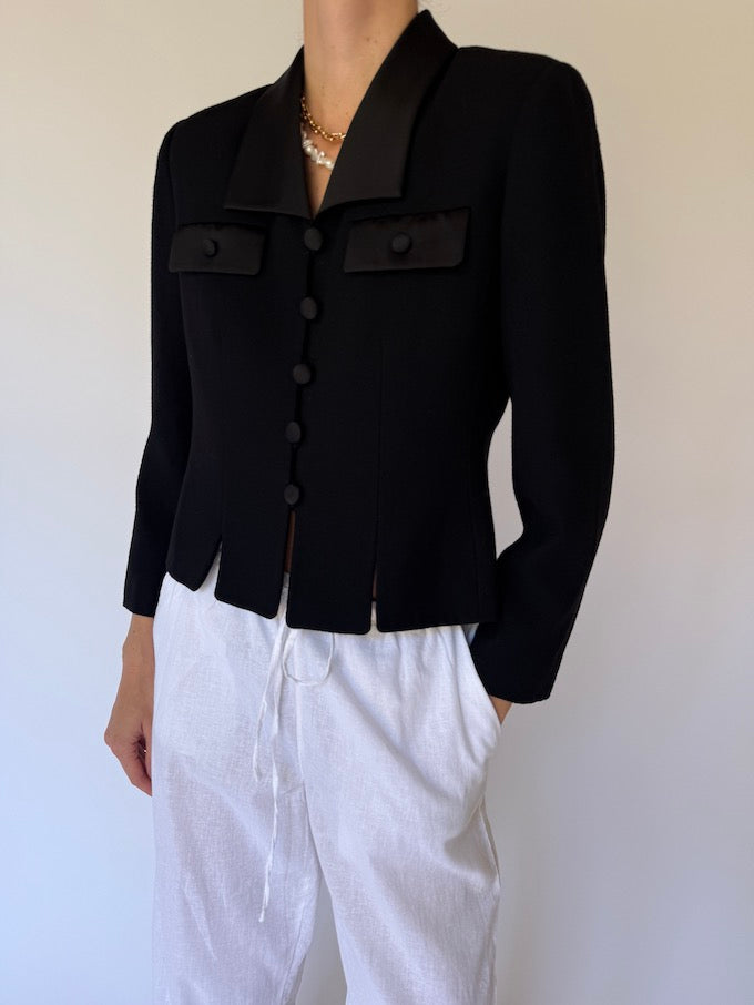 Vintage Tuxedo-Inspired Blazer Black 6158