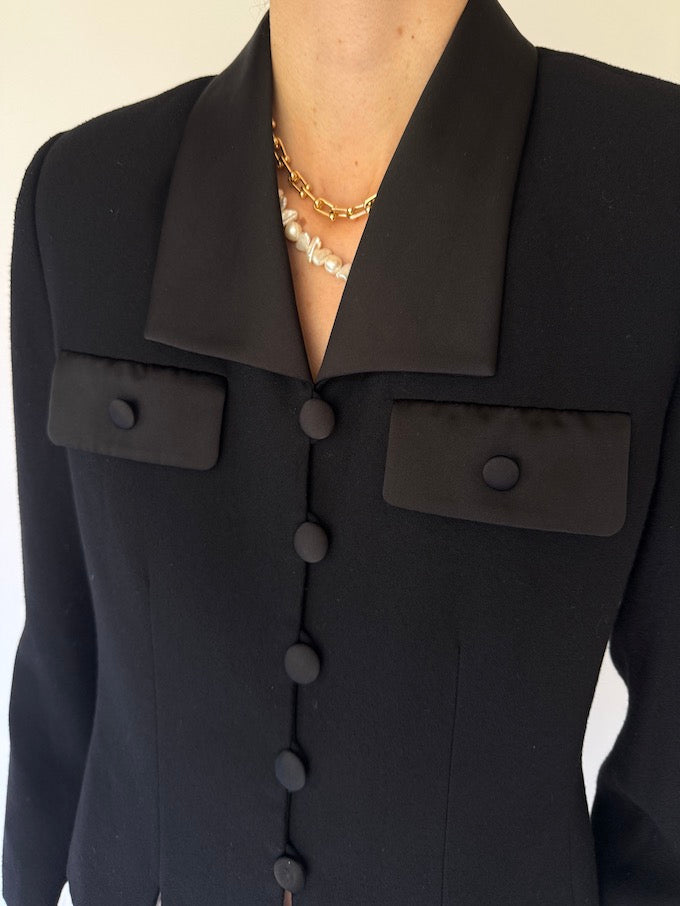 Vintage Tuxedo-Inspired Blazer Black 6158