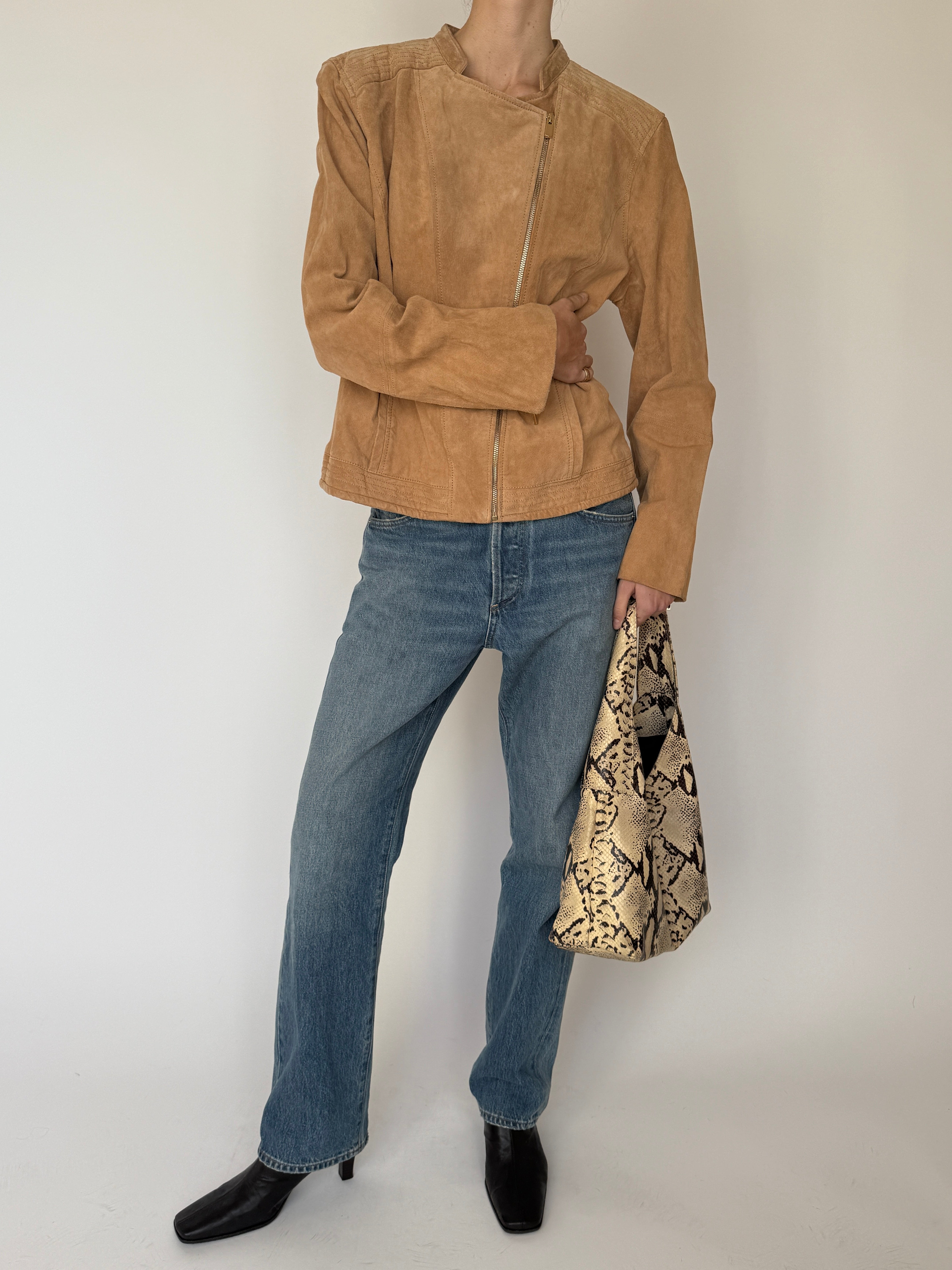 Vintage Suede Moto Jacket Tan 7040