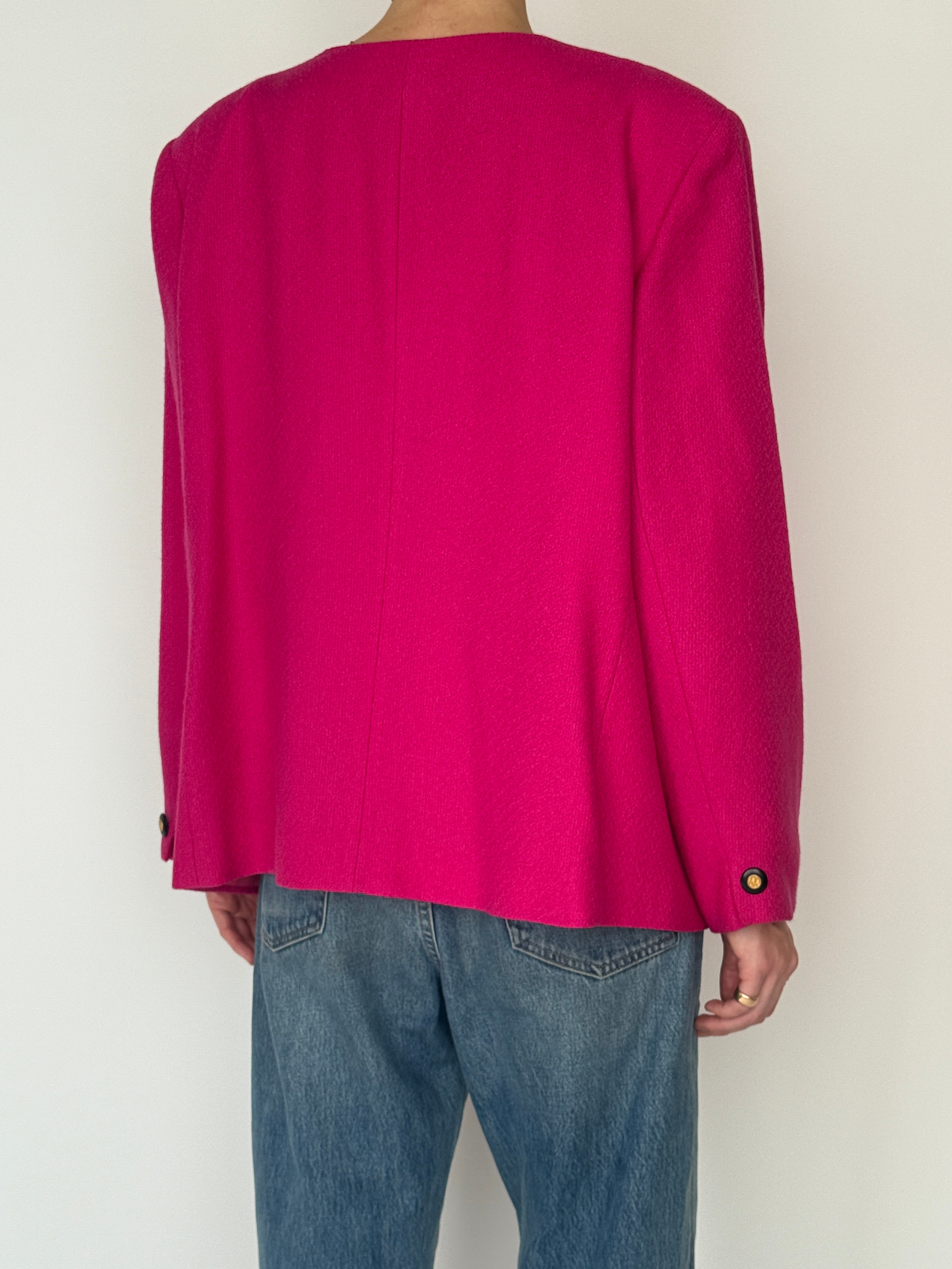 Vintage pink collarless blazer back view
