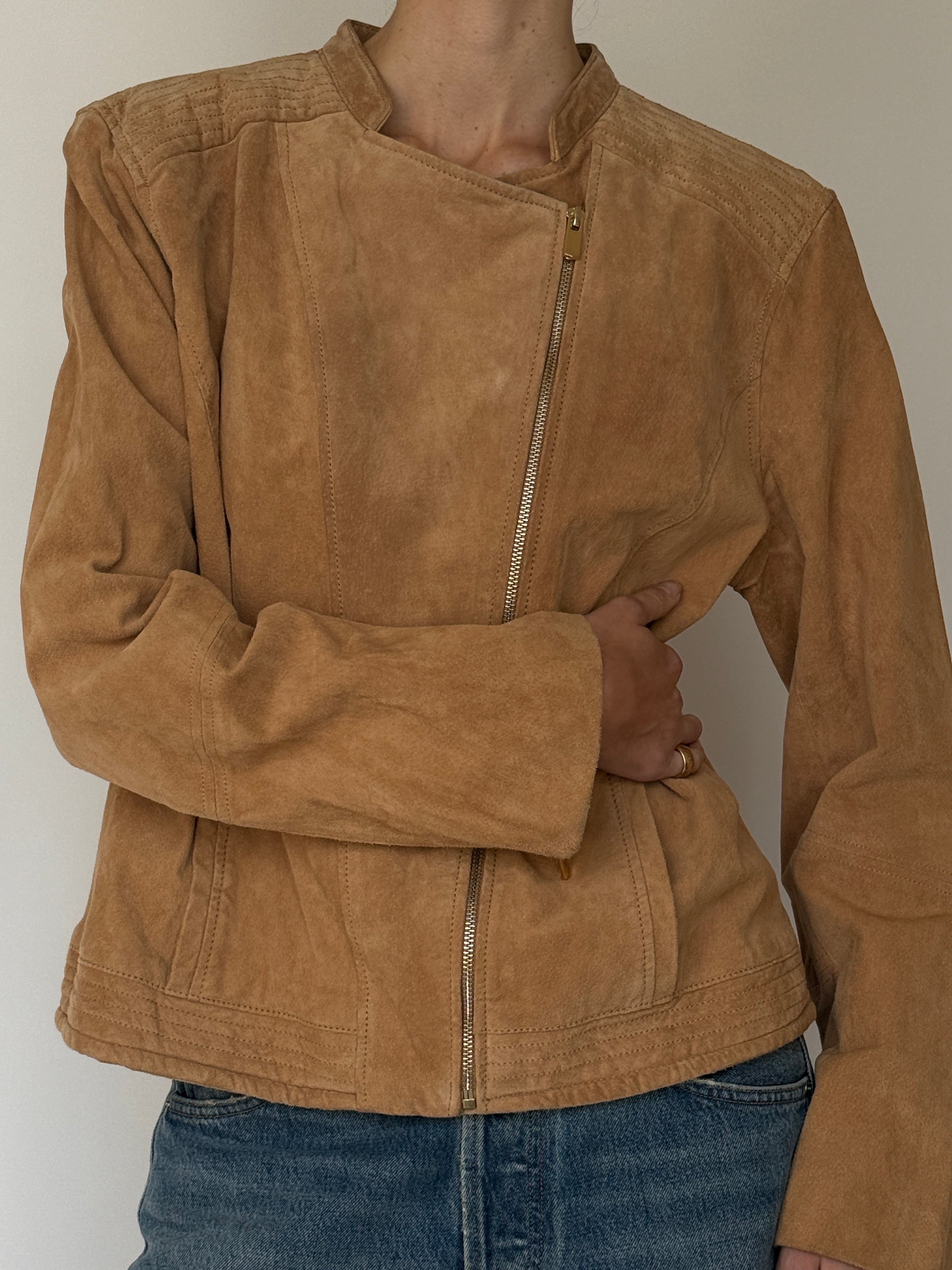 Vintage Suede Moto Jacket Tan 7040