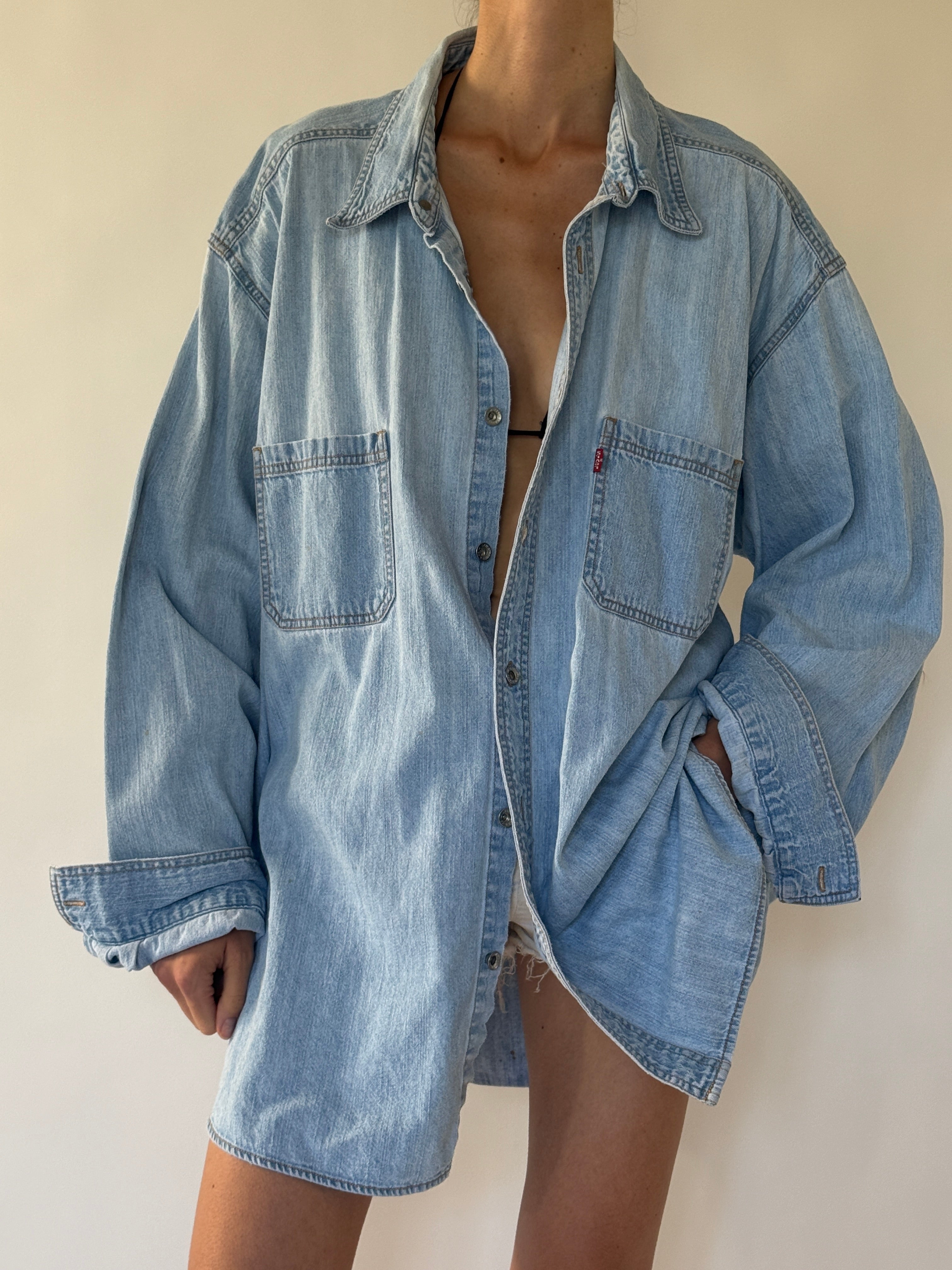 Vintage Levi's light wash denim shirt front view
