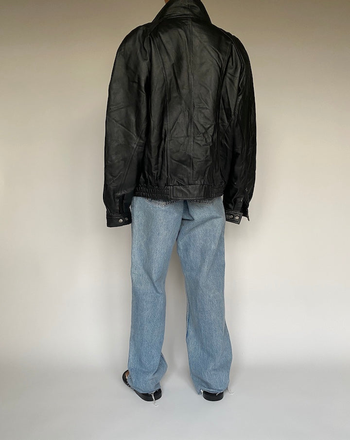 VINTAGE BLACK OVERSIZED BOXY LEATHER JACKET 2601