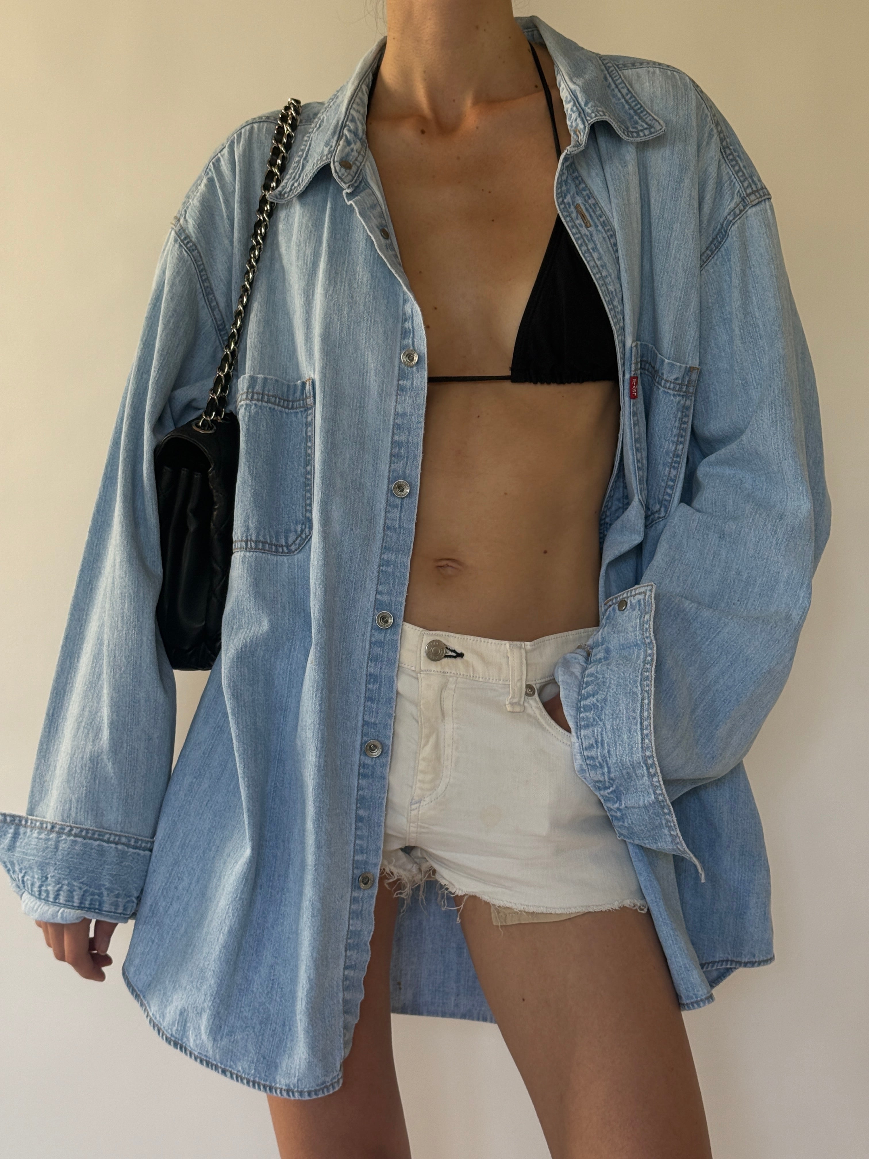 Vintage Levi's light wash denim shirt front view