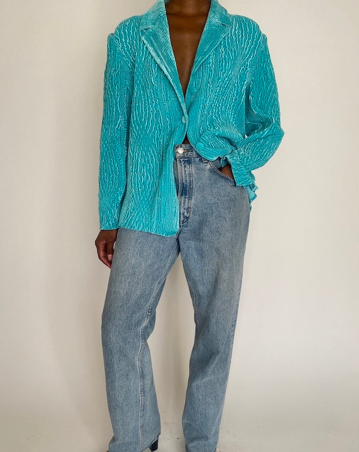 VINTAGE TURQUOISE VELVET SHIRT 4080
