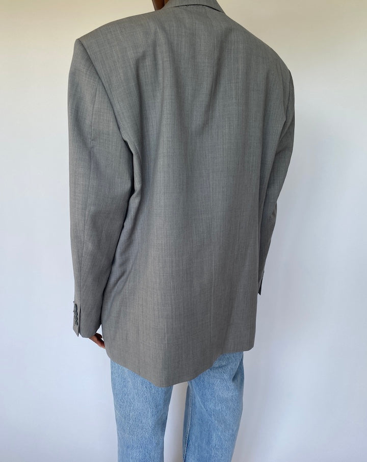 VINTAGE OVERSIZED GREY DOUBLE BREASTED WOOL BLAZER 3576