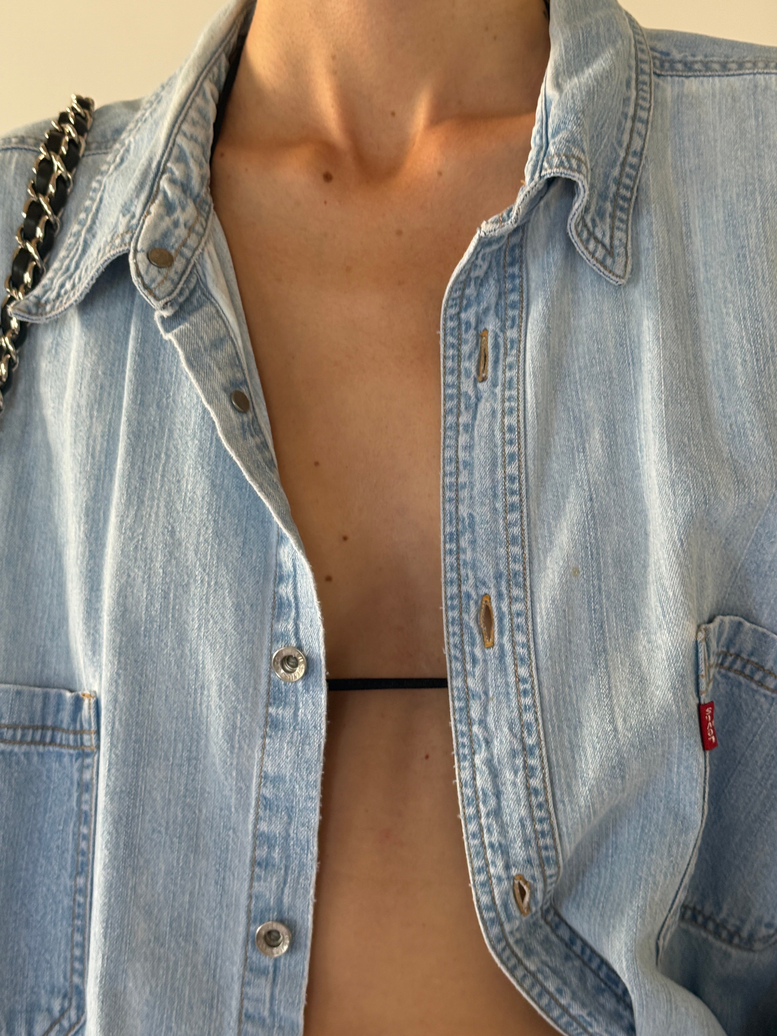Vintage Levi's light wash denim shirt front view