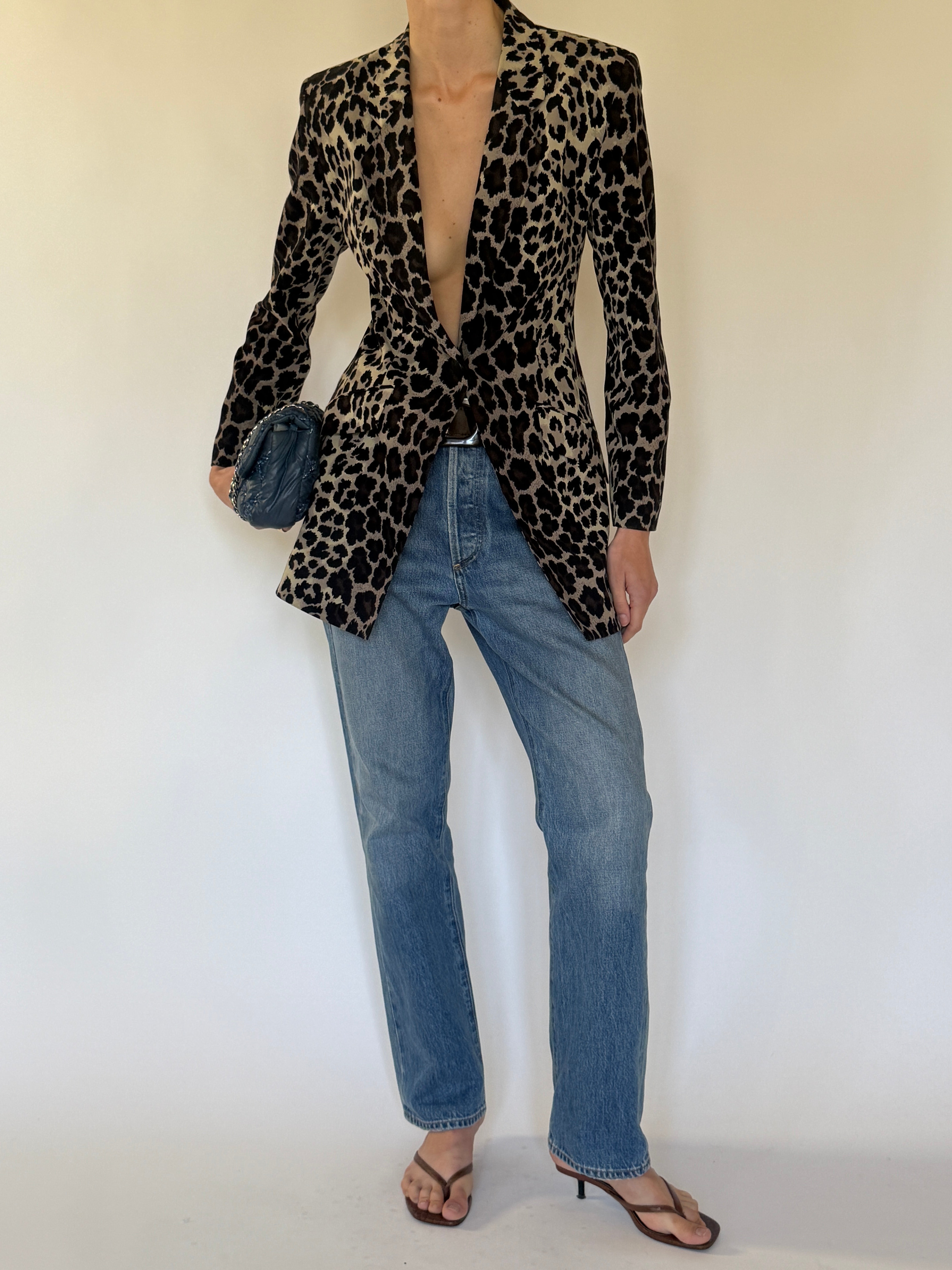 Vintage leopard print blazer front view
