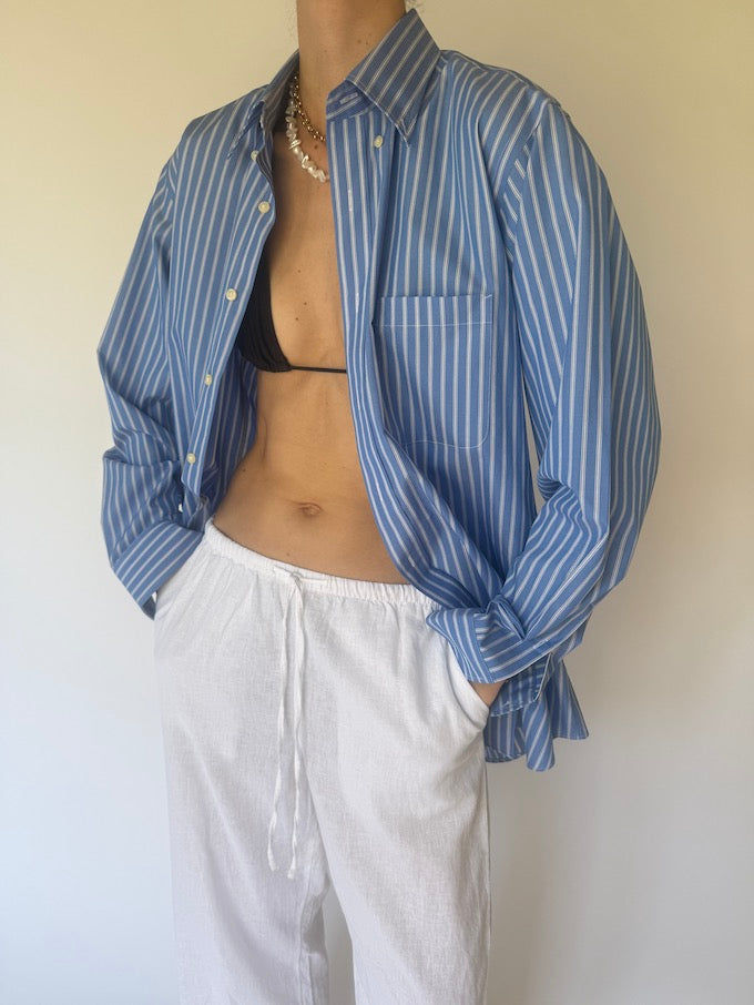 Vintage button-up striped shirt blue 6171