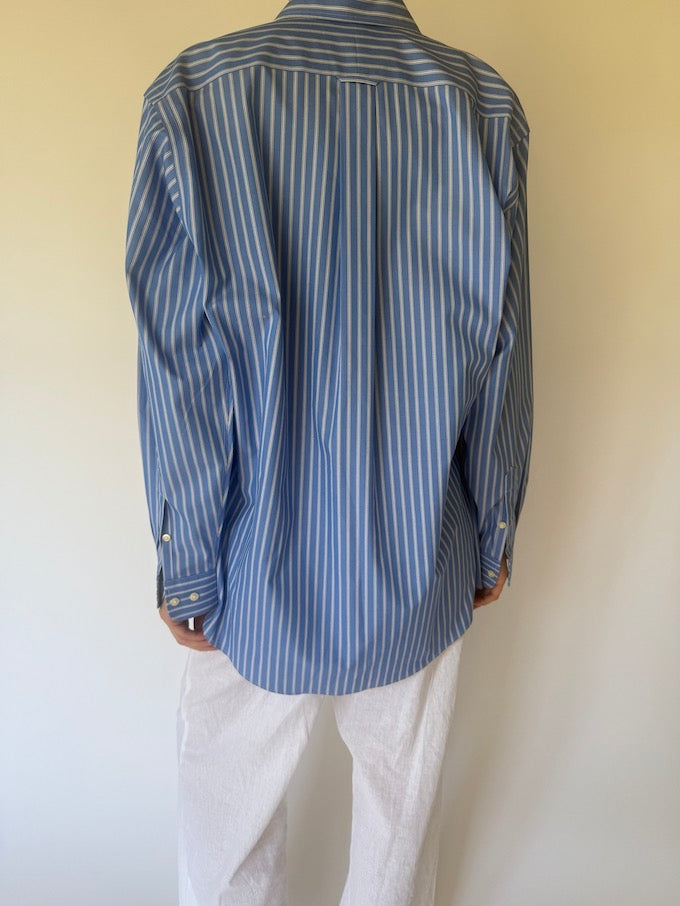 Vintage button-up striped shirt blue 6171