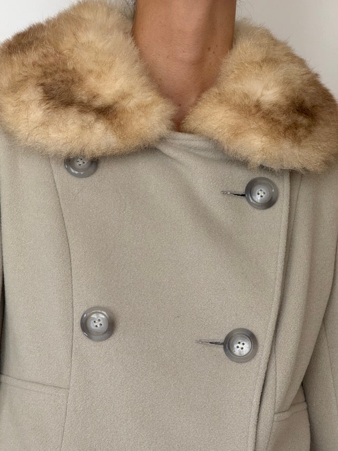 Vintage Wool Coat with Fur Collar & Cuffs 6482
