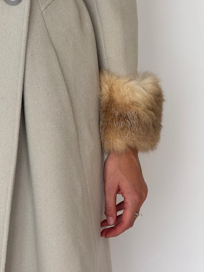 Vintage Wool Coat with Fur Collar & Cuffs 6482