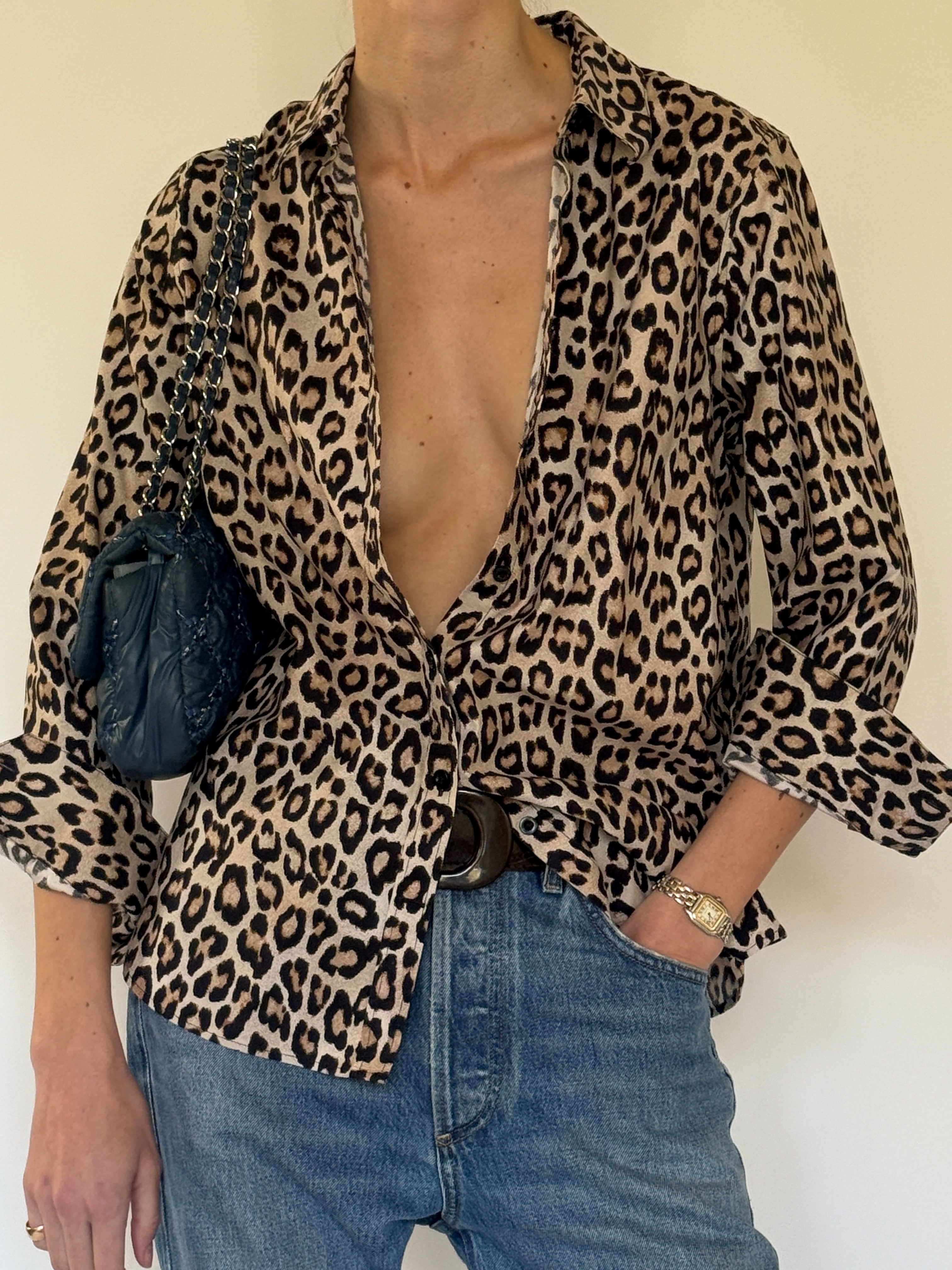 Vintage leopard print shirt front close-up