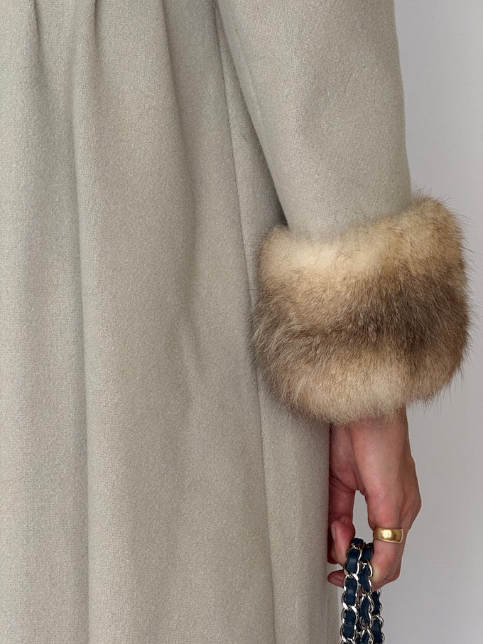 Vintage Wool Coat with Fur Collar & Cuffs 6482
