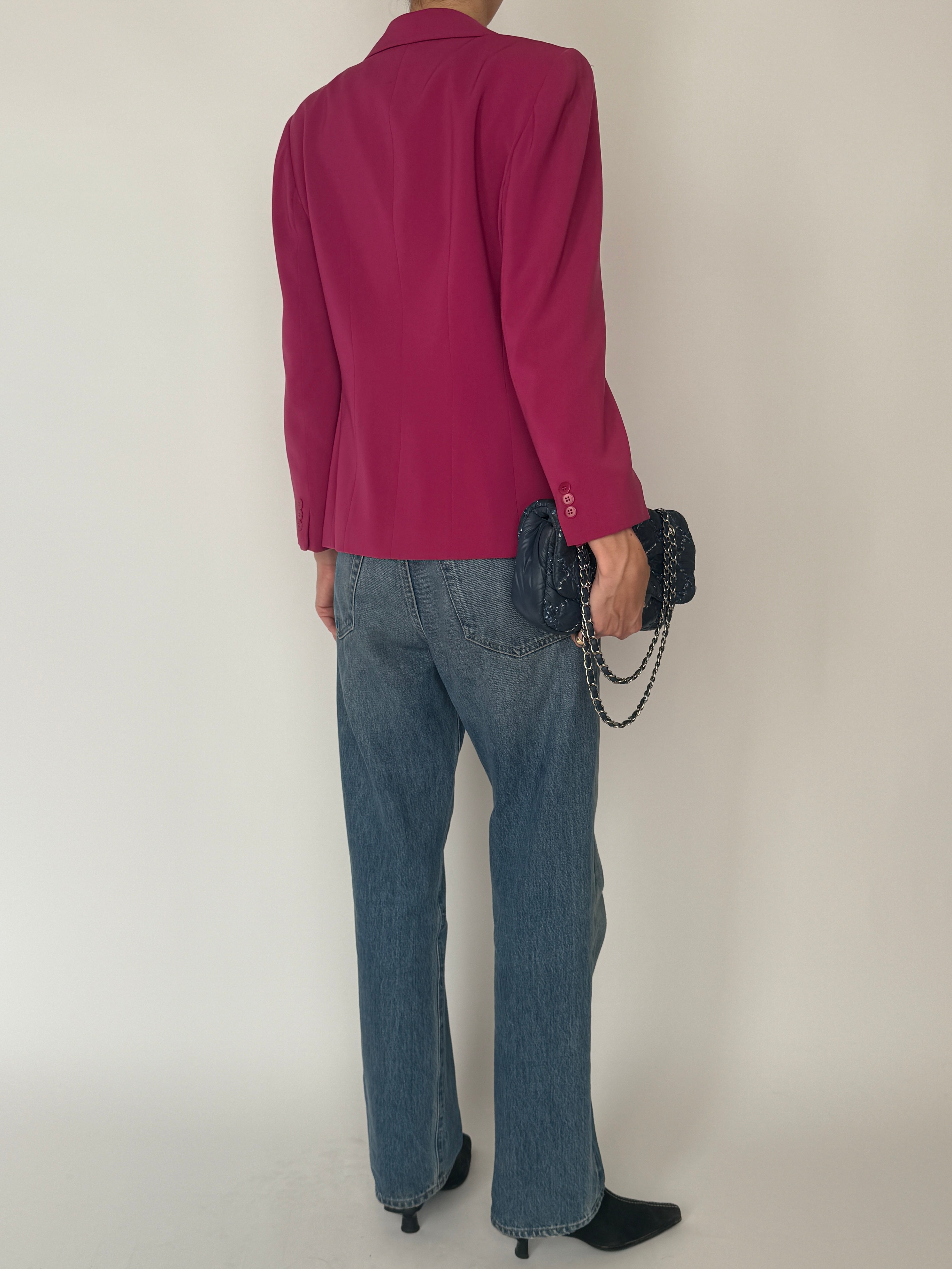 Vintage structured pink blazer back view
