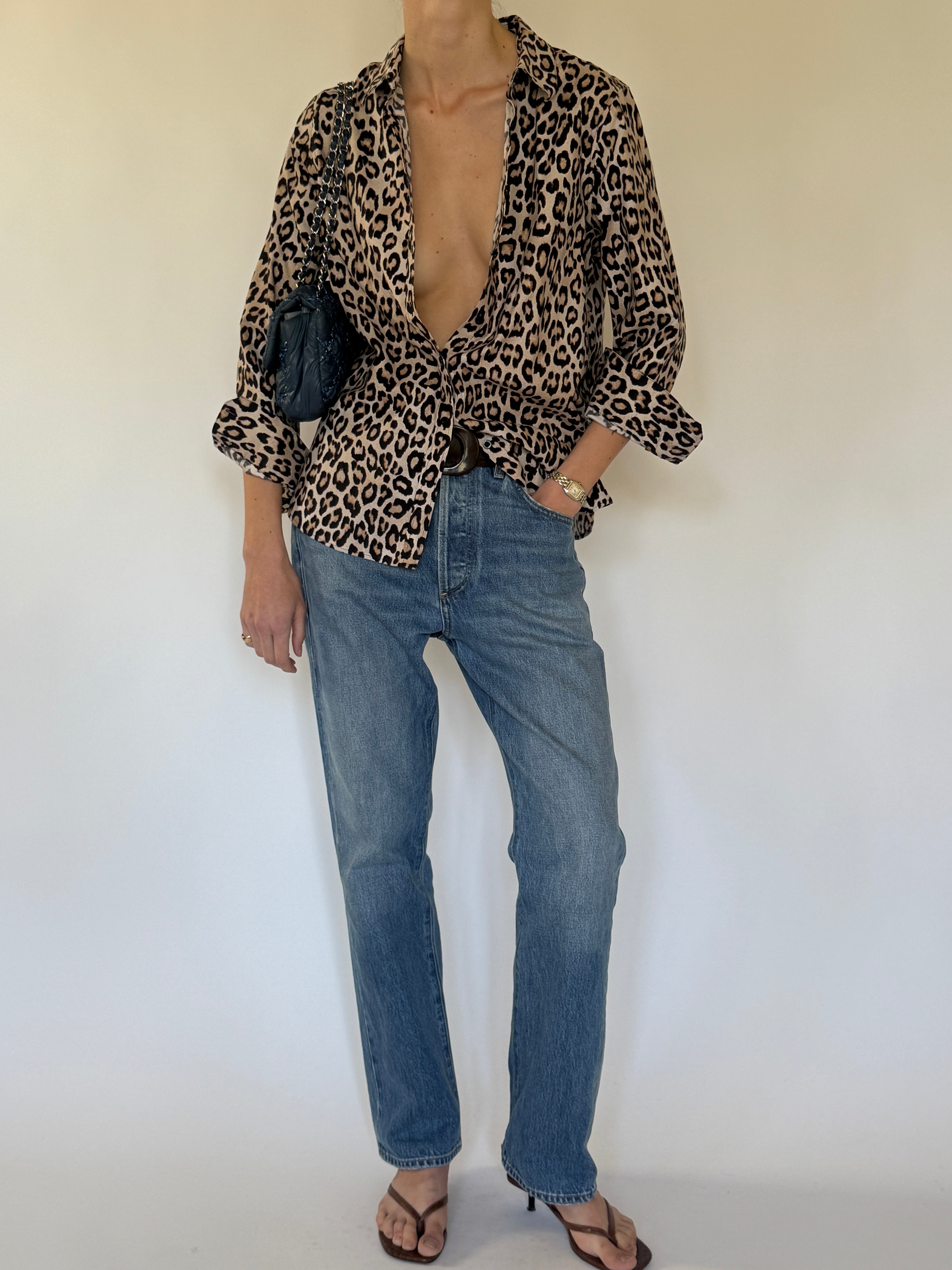 Vintage leopard print shirt front view