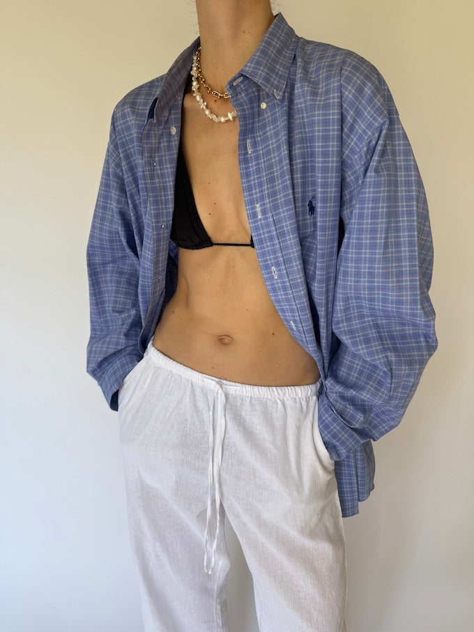 VINTAGE CHECKED RALPH LAUREN SHIRT BLUE 6174