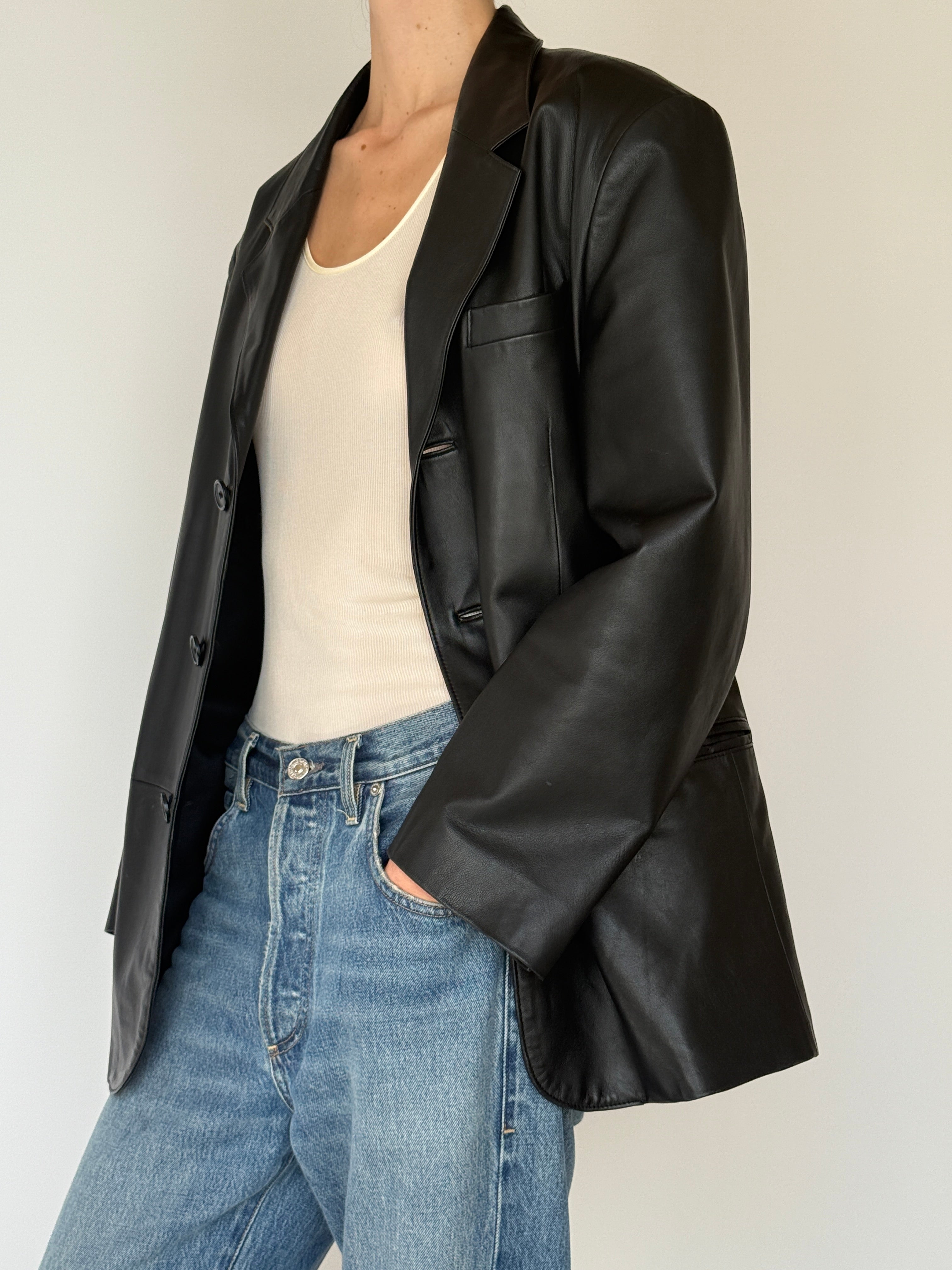 Vintage Leather Blazer Black 7044