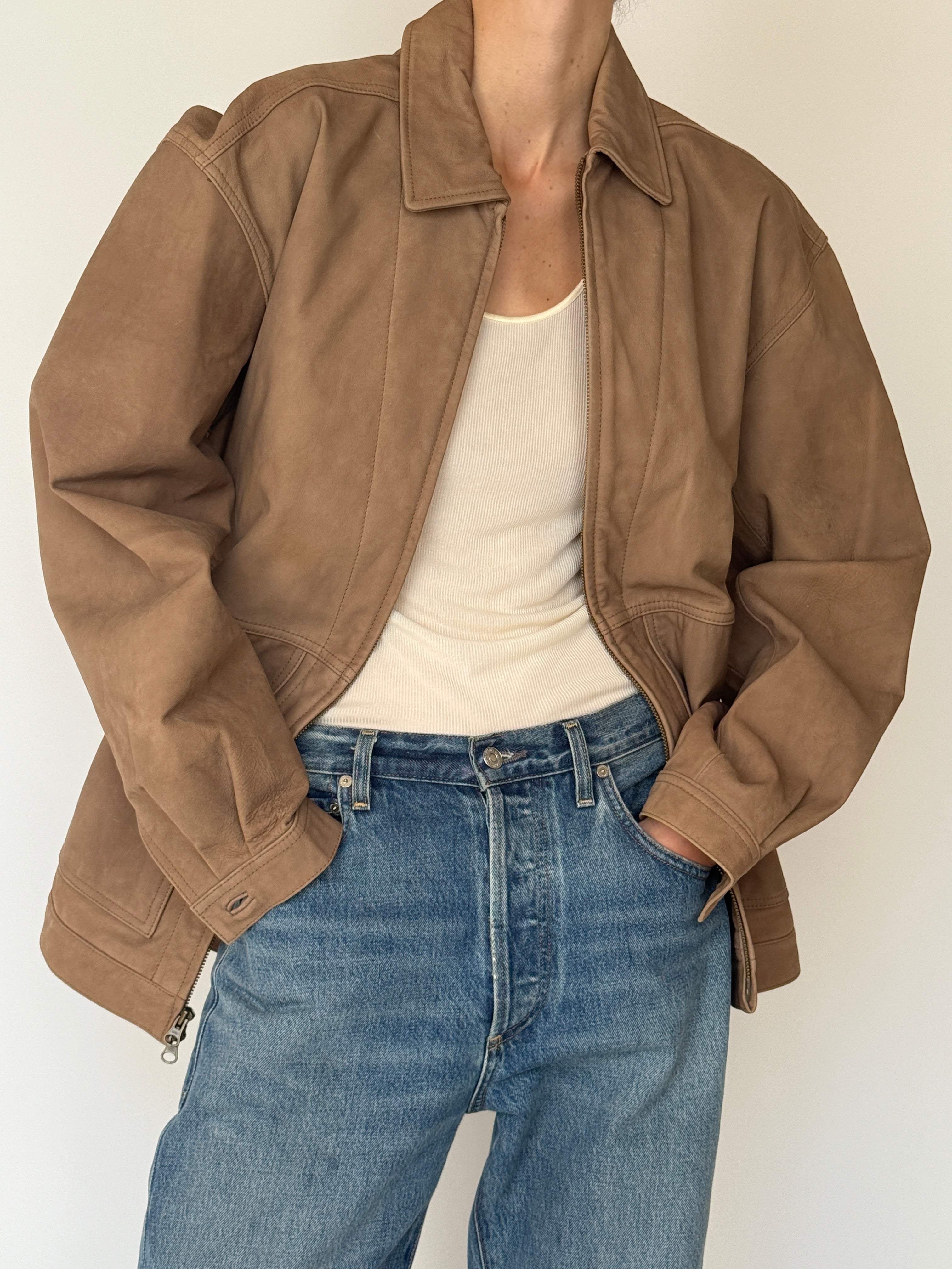 Vintage Bomber Leather Jacket Brown